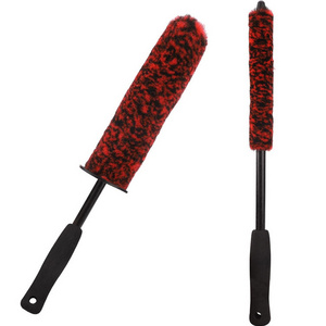 Long Handle premium microfiber soft Red wool hair car detailing wheel cleaning brush rim hub brush