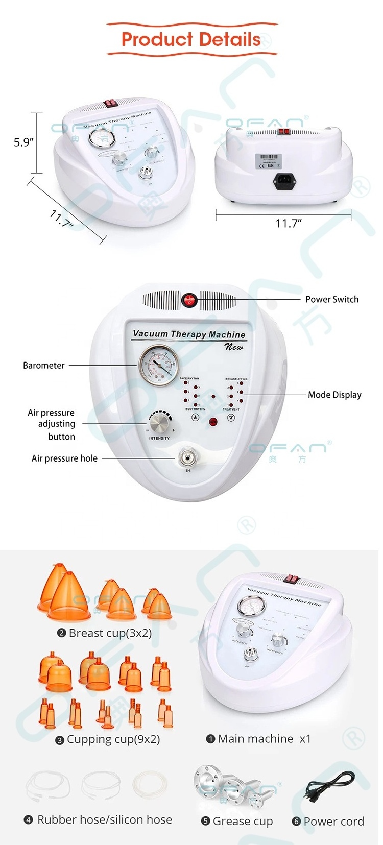 OFAN beauty device 2023 Electric double cup vacuum negative pressure cupping device plump breast massager butt vacuum machine