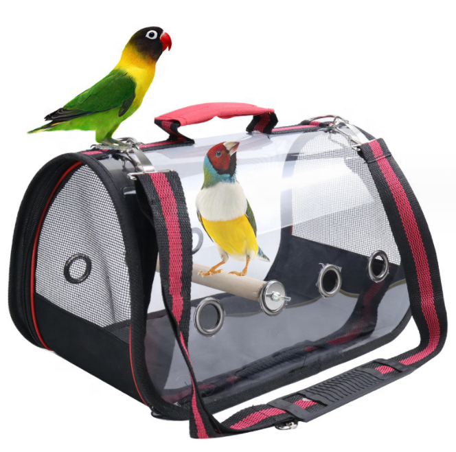 Customize Lightweight Airline Approved Transparent Breathable Window Net Mesh Parrot Travel Cage Pet Bird Carrier Tote Bag