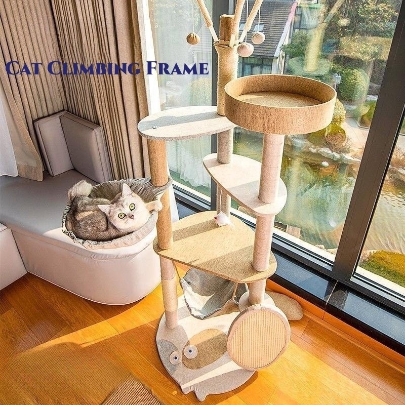 OF Cute Luxury Large Cat Condo Cat Tree Scratcher Climbing Tower With Hammock