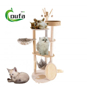 OF Cute Luxury Large Cat Condo Cat Tree Scratcher Climbing Tower With Hammock