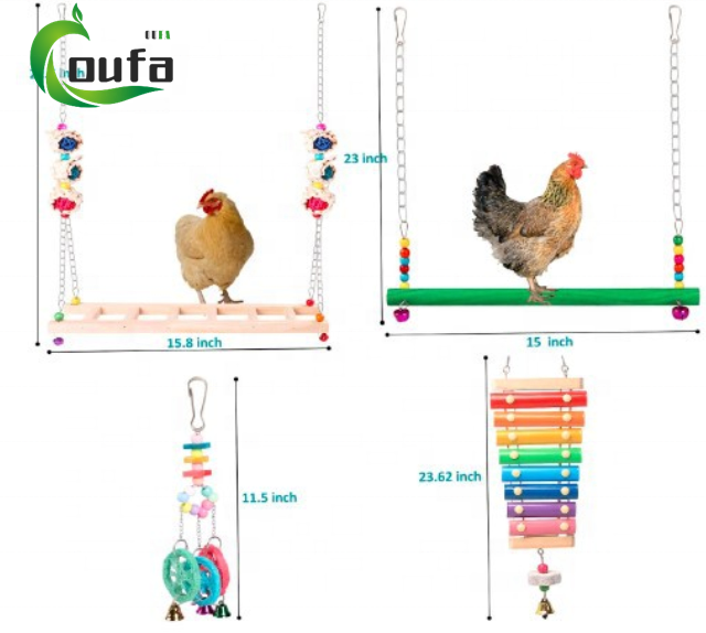 12 Pack Chicken  Coop Accessories Vegetable Fruits Skewer Hanging Net Mirror Bell Ladder Swings Perch Toy For Hens Parrot Bird