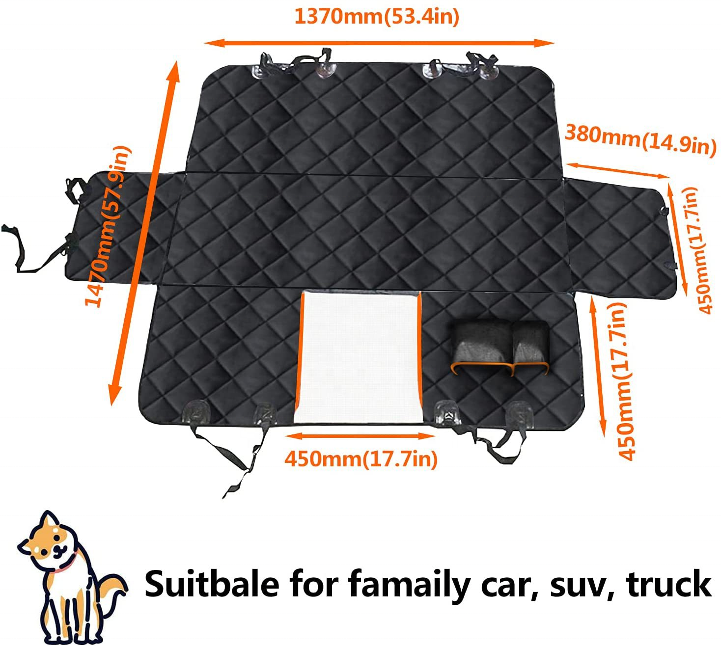 100% Waterproof Black Universal  Soft Small Animals Polyester Padded Hammock Rear Back Seat Mat Pet Dog Car Seat Cover For Car