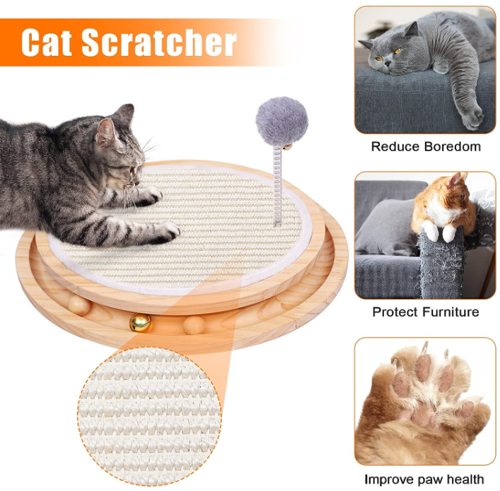 Cat Roller Scratch Pad Turntable Sisal Scratching 3 Tracks Balls for Indoor Cats Interactive Kitten Fun Toy