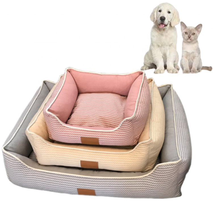 Wholesale Super Soft Designer Fabric Plaid Square Organic Cotton Luxury Pet Bed