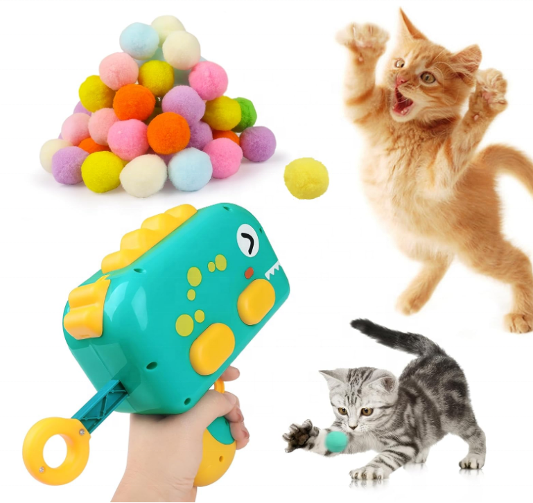 Interactive Launch Training Cat Toys Kittens Mini Shooting Gun Games Stretch Plush Ball Toys Pet Cat Kitten Toy Pet Accessories