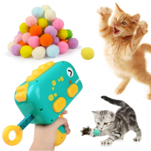 Interactive Launch Training Cat Toys Kittens Mini Shooting Gun Games Stretch Plush Ball Toys Pet Cat Kitten Toy Pet Accessories