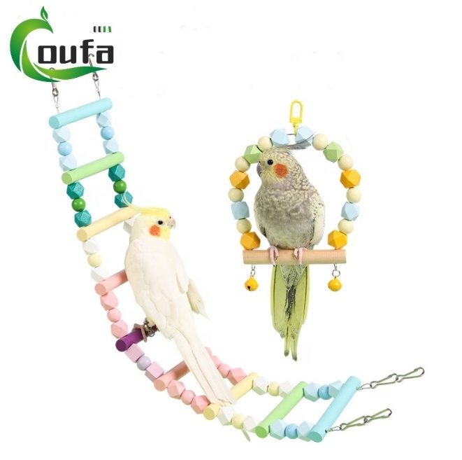 Pet Bird Swing Climbing Rope Bungee Perch Bird Toys Bird Macaw Hanging Chew Toy Bells Parrot Standing Toy