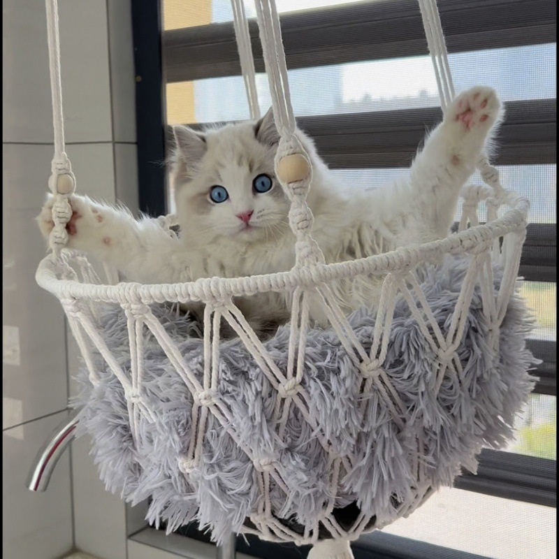 Cat Hammock Woven Wall Hanging Pet Hammocks Dog Bed Macrame Cat Swing Hanger Large Pet Furniture Supplies Toys Pet Bed