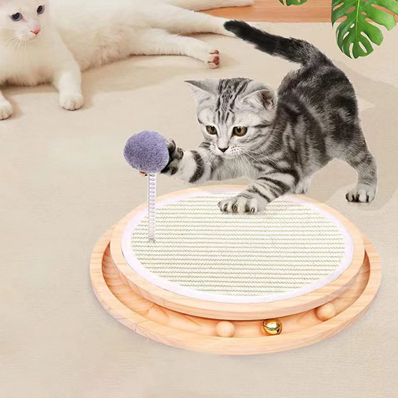 Cat Roller Scratch Pad Turntable Sisal Scratching 3 Tracks Balls for Indoor Cats Interactive Kitten Fun Toy