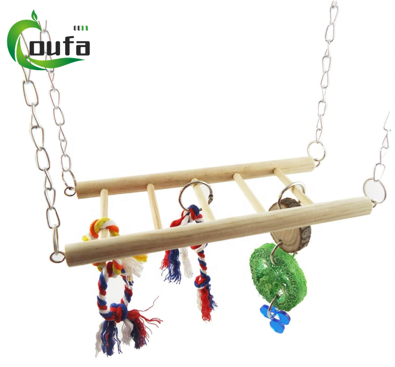 Wooden Bird Ladder Toys For Parrot Pet Swings Hanging Bridge Cage Training Accessories