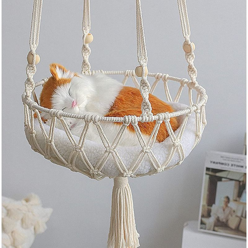 Cat Hammock Woven Wall Hanging Pet Hammocks Dog Bed Macrame Cat Swing Hanger Large Pet Furniture Supplies Toys Pet Bed