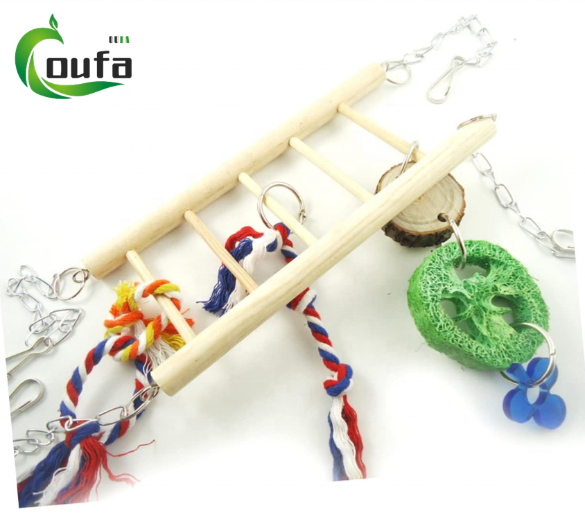 Wooden Bird Ladder Toys For Parrot Pet Swings Hanging Bridge Cage Training Accessories