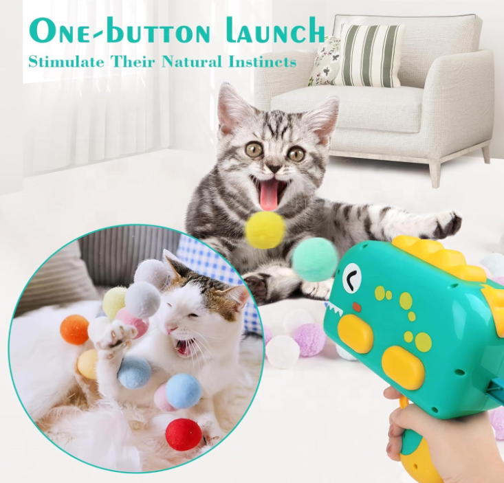 Interactive Launch Training Cat Toys Kittens Mini Shooting Gun Games Stretch Plush Ball Toys Pet Cat Kitten Toy Pet Accessories