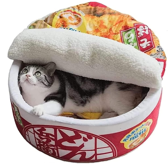 Ramen Noodle Cat Bed Cute Keep Warm and Super Soft Creative Pet Nest Pets Beds for Indoor Cats Removable Washable Cushion