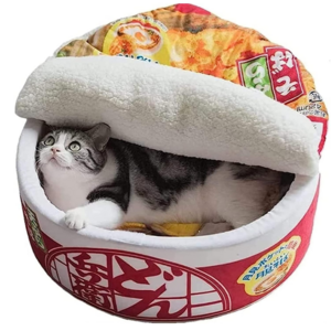 Ramen Noodle Cat Bed Cute Keep Warm and Super Soft Creative Pet Nest Pets Beds for Indoor Cats Removable Washable Cushion