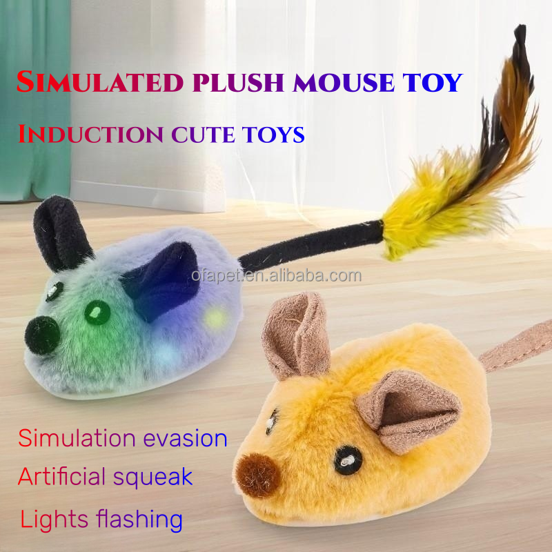 OF Best Sale Interactive Mouse Cat Teaser Toy Funny Soft Cat Cute kitten Plush Mouse Toy