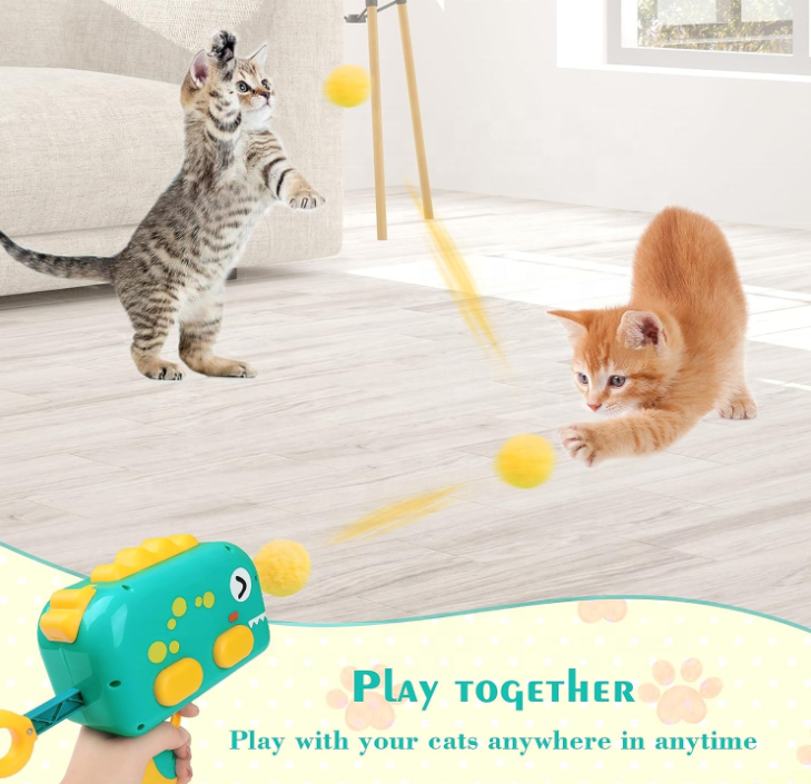 Interactive Launch Training Cat Toys Kittens Mini Shooting Gun Games Stretch Plush Ball Toys Pet Cat Kitten Toy Pet Accessories