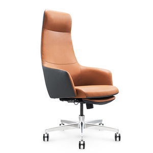 Real leather office home chair with adjustable seat and footrest