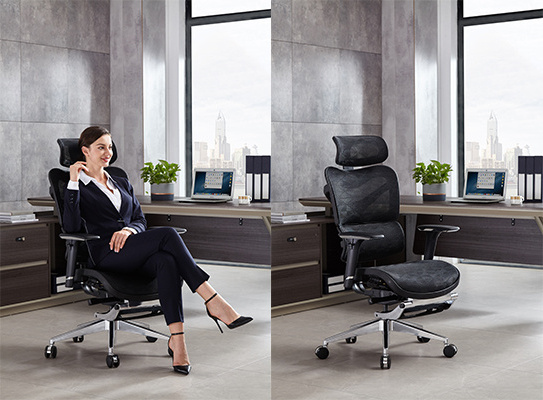 Top ergonomic office desk swivel manager chair with folding footrest