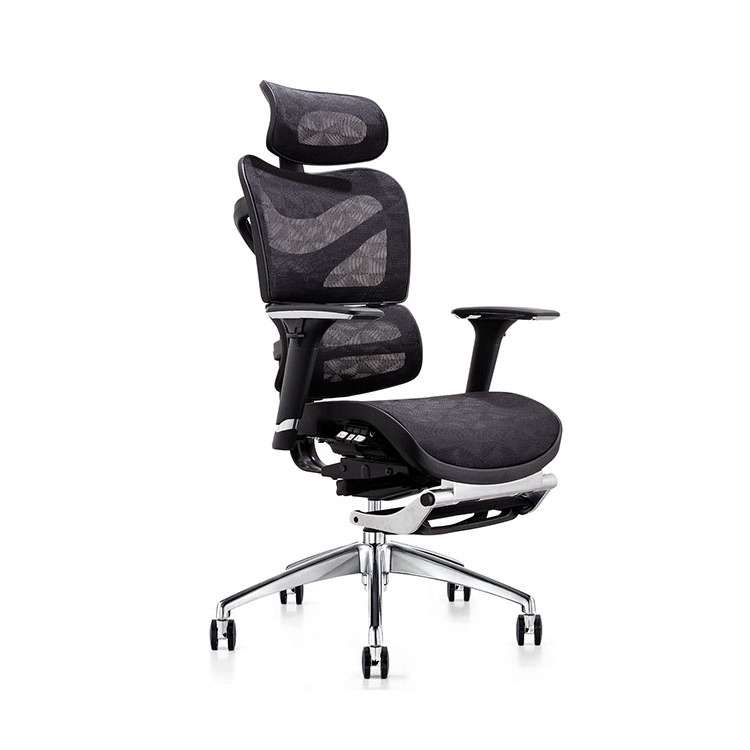 Top ergonomic office desk swivel manager chair with folding footrest