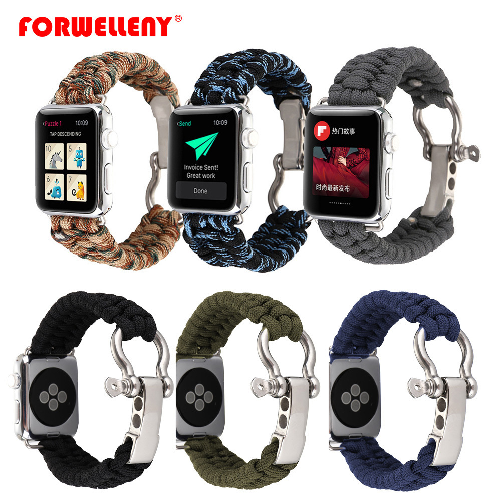 parachute lanyard weaved cloth Strap Replacement Watchband for Apple Watch Series 1 2 3 4 44mm 40mm