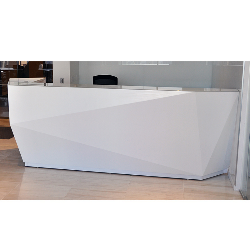 Modern Elegant White Color Cheap Small Reception Lobby Desk Solid Wooden White Front Counter service Desk