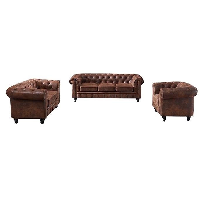 Living Room Furniture Vintage PU Sectional Couch Chesterfield Sofa Set