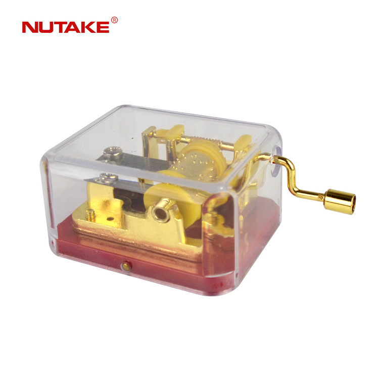 18 note hand crank clear acrylic plastic music box