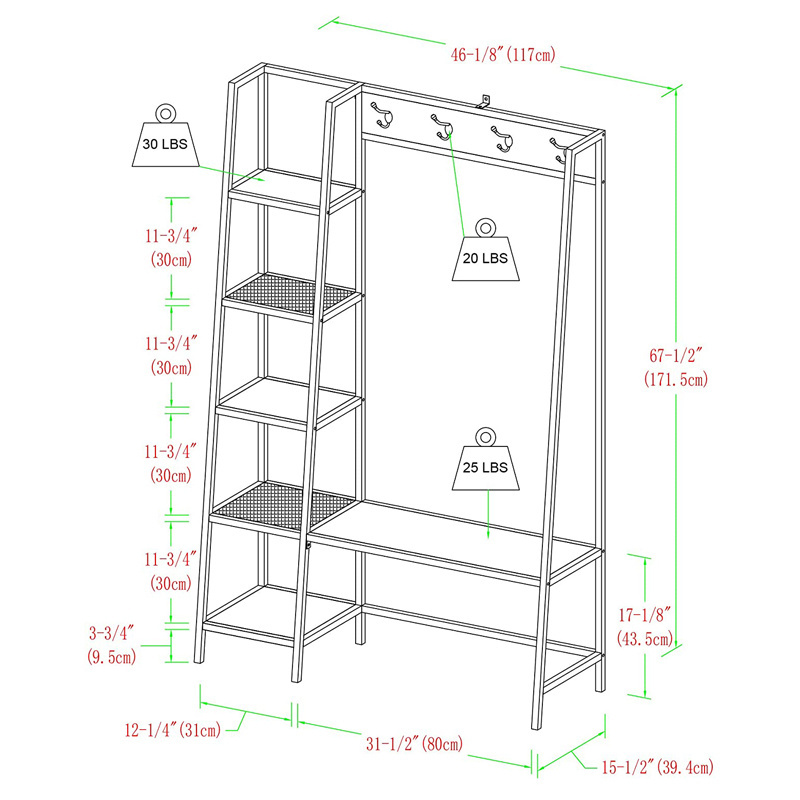 5 Shelf-Entryway Bench Hall Tree Storage Coat Rack