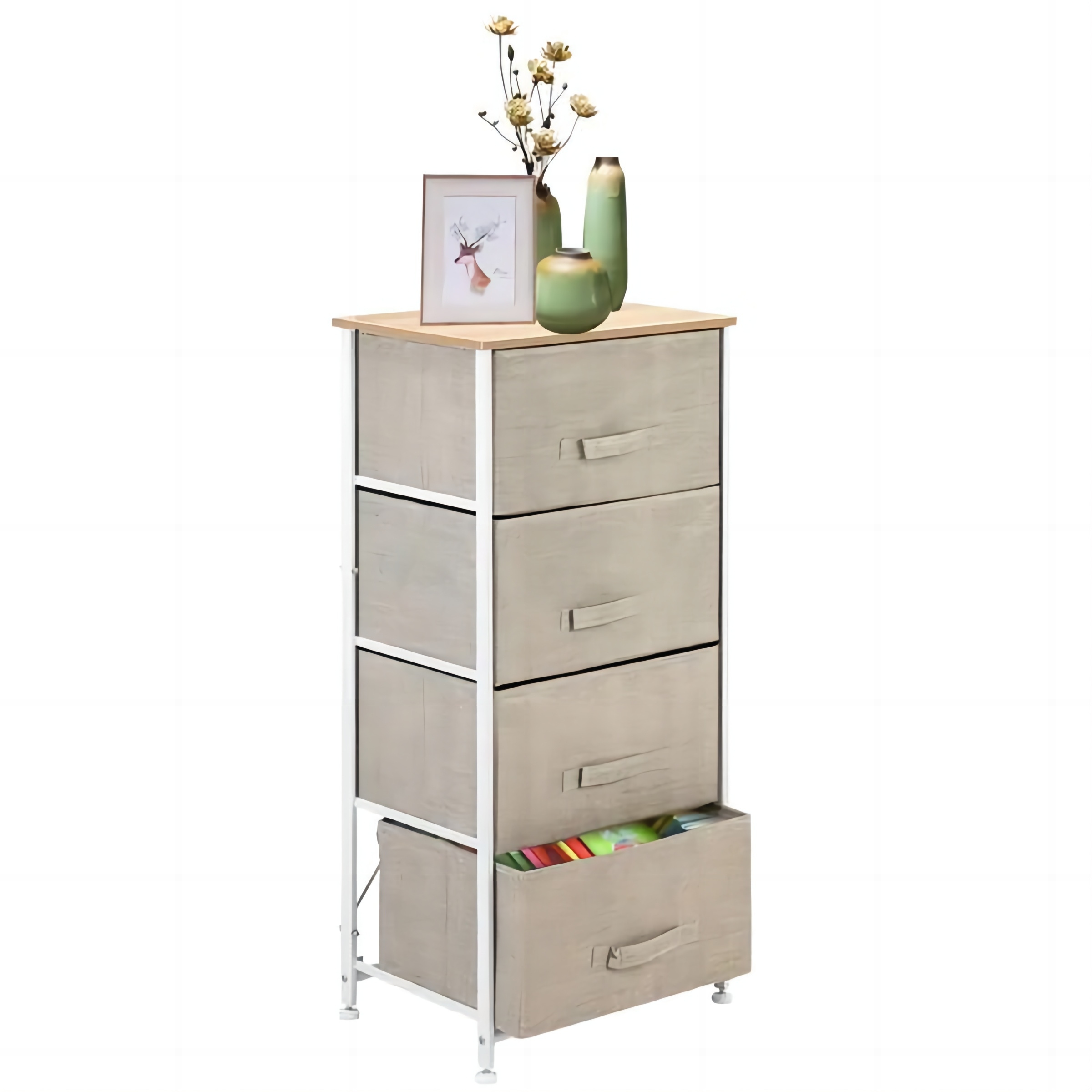 Living Room Fabric Drawer Storage Tower Storage Dresser With 4 Drawers