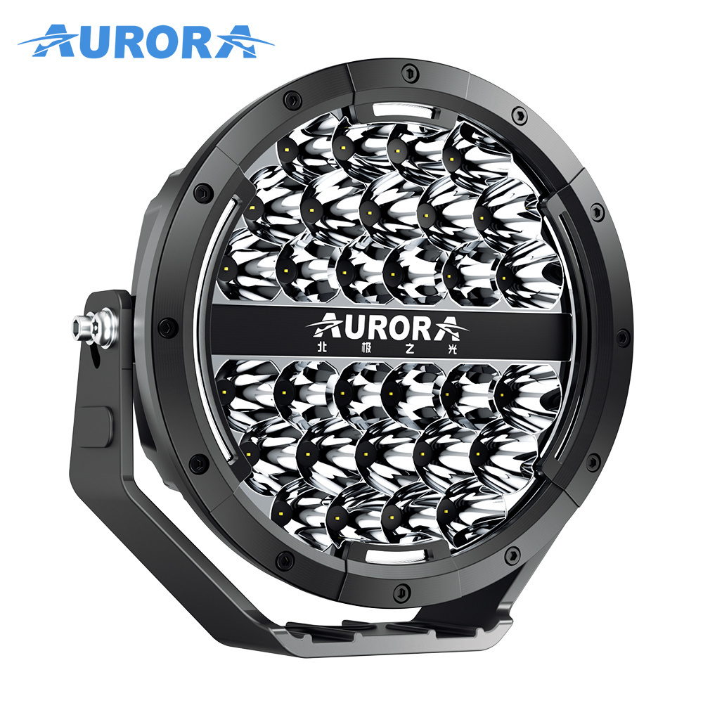 AURORA Dual-color DRL Offroad Driving Light Round LED Work Light 9 inch Led Driving White and Yellow Light for Track