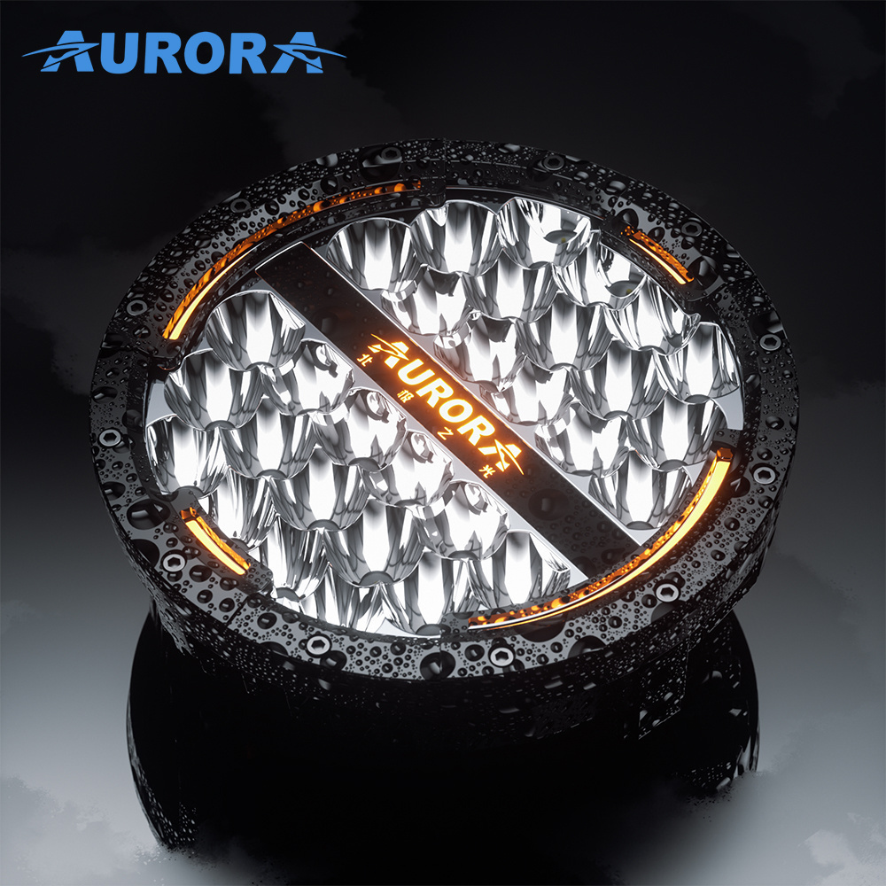 AURORA Dual-color DRL Offroad Driving Light Round LED Work Light 9 inch Led Driving White and Yellow Light for Track