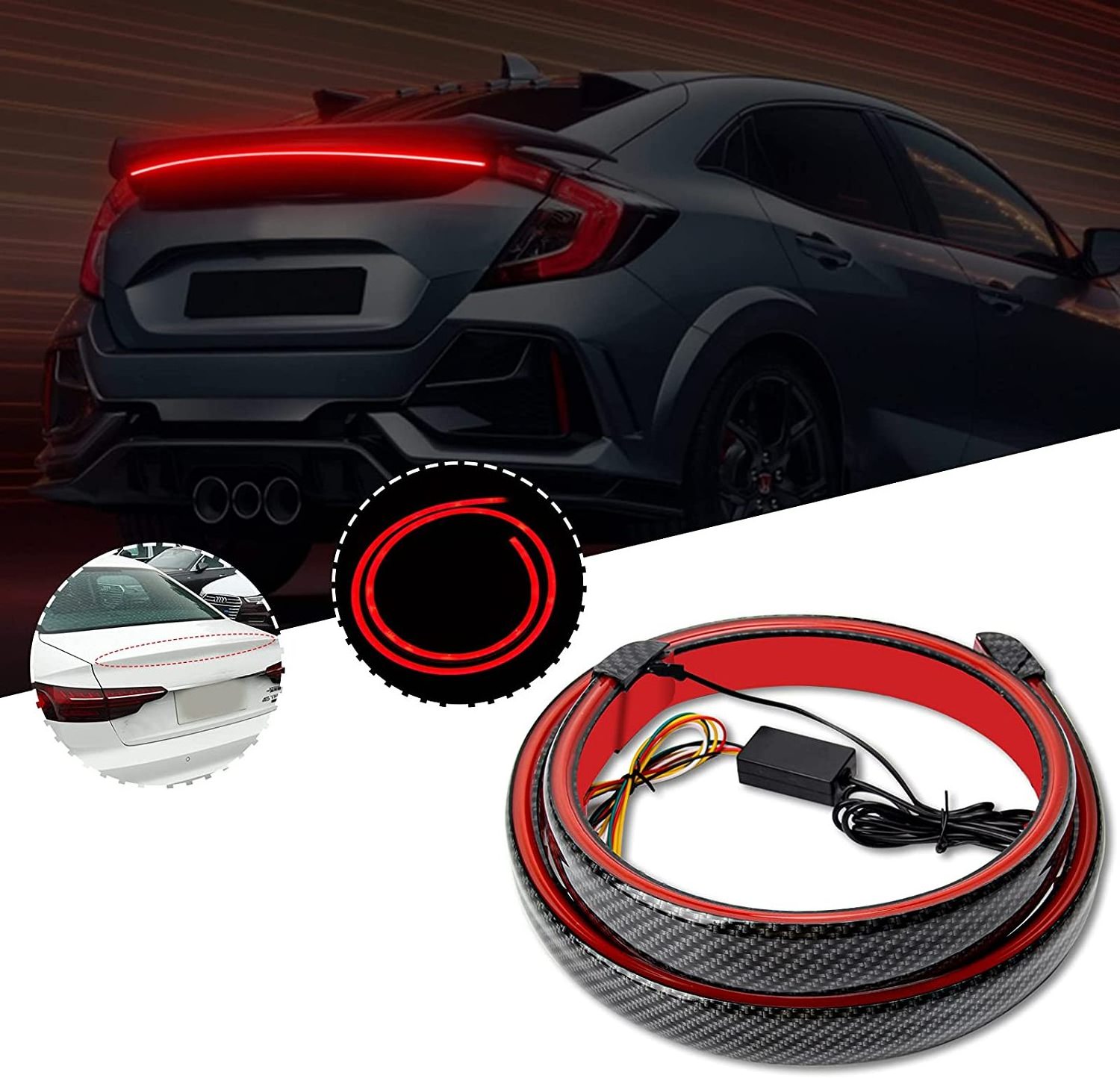 Carbon Fiber Car Auto Tail Wing Lips130cm 12V Led Warning Lights Trim Strip turn signal Rear Roof Splitter Car Decoration Light