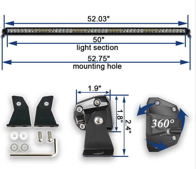 USA Designed AURORA Screwles offroad  led light bar 50 inch car bumper led lights barras led 4x4 off road,car led light bar