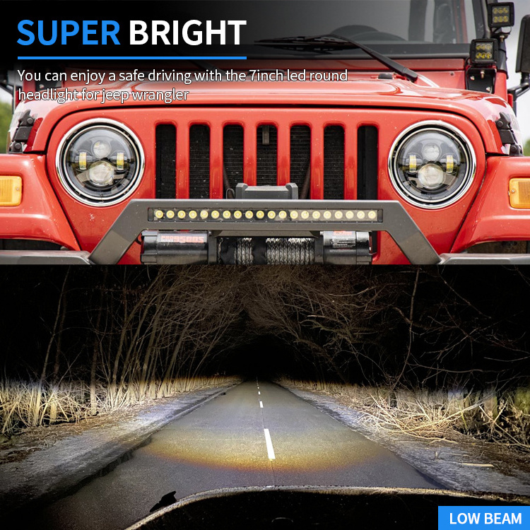 Factory Supply Wholesale 7 inch round led headlight h4 12V 24V 7inch for jeep led headlights for jeep wrangler