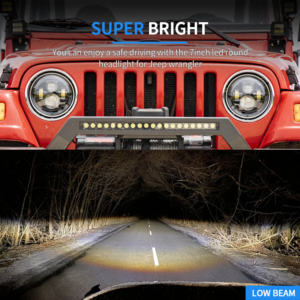 Factory Supply Wholesale 7 inch round led headlight h4 12V 24V 7inch for jeep led headlights for jeep wrangler