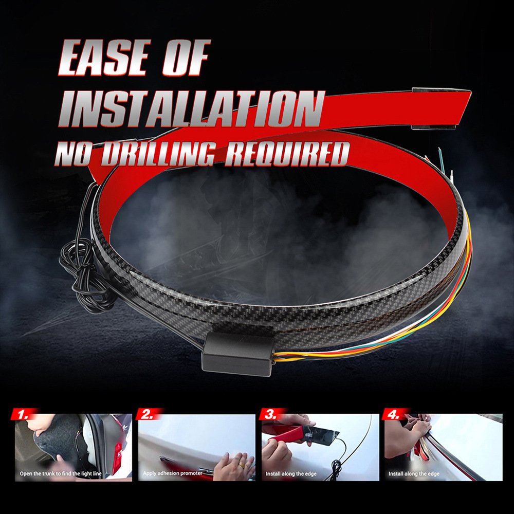 Carbon Fiber Car Auto Tail Wing Lips130cm 12V Led Warning Lights Trim Strip turn signal Rear Roof Splitter Car Decoration Light