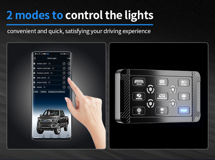 Universal 8 Gang RGB car light switch panel with control box LED Touch Control Panel car led light control box