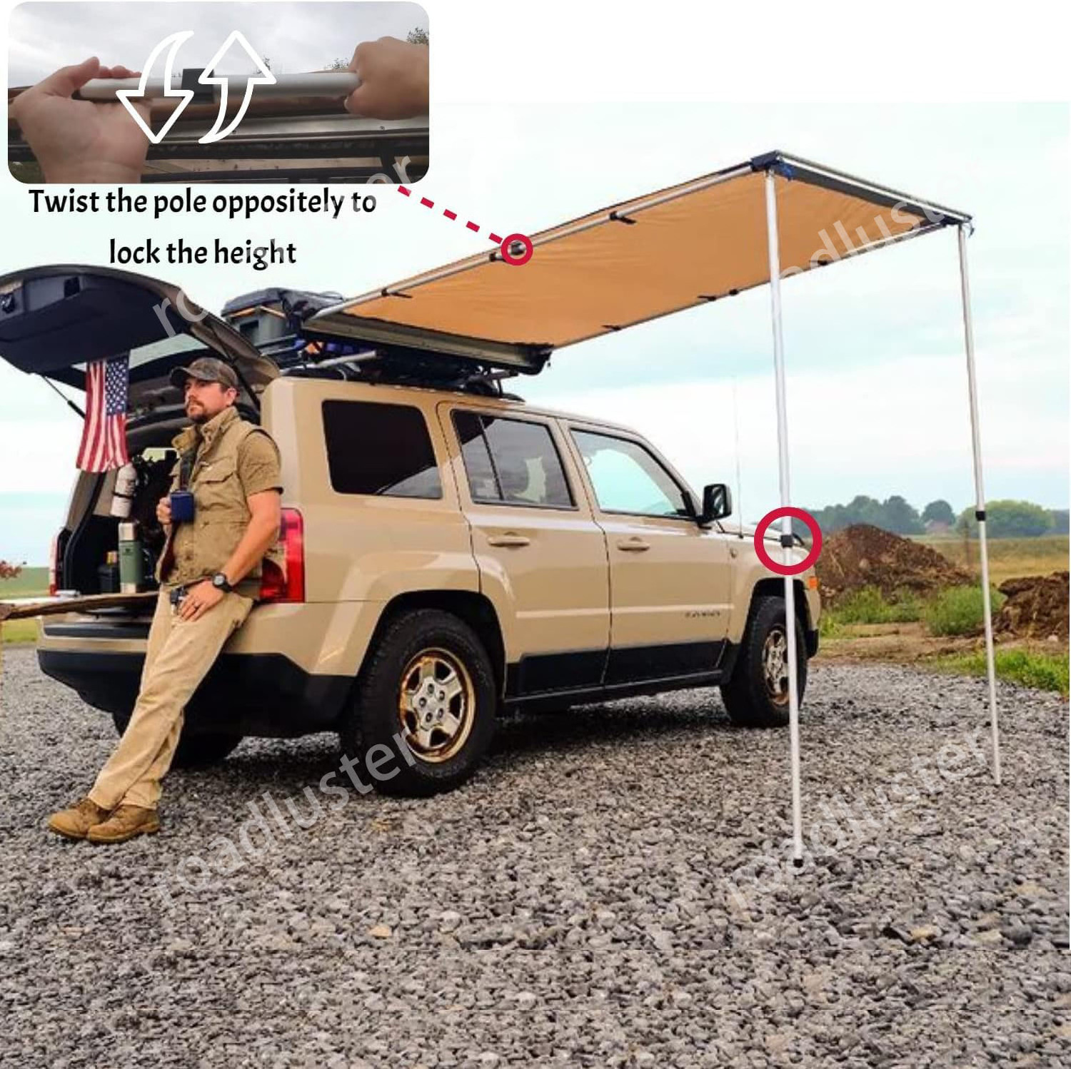 2.5*3M 4x4 Camper Use Outdoor Retractable Camping Roof Rack Vehicle Rooftop Car Side Awning