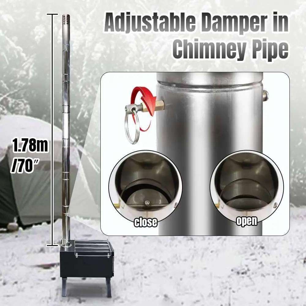 Outdoor Stainless Steel Pellet Wood Burning Camping Stove Camping Stove With Chimney Pipe Tube