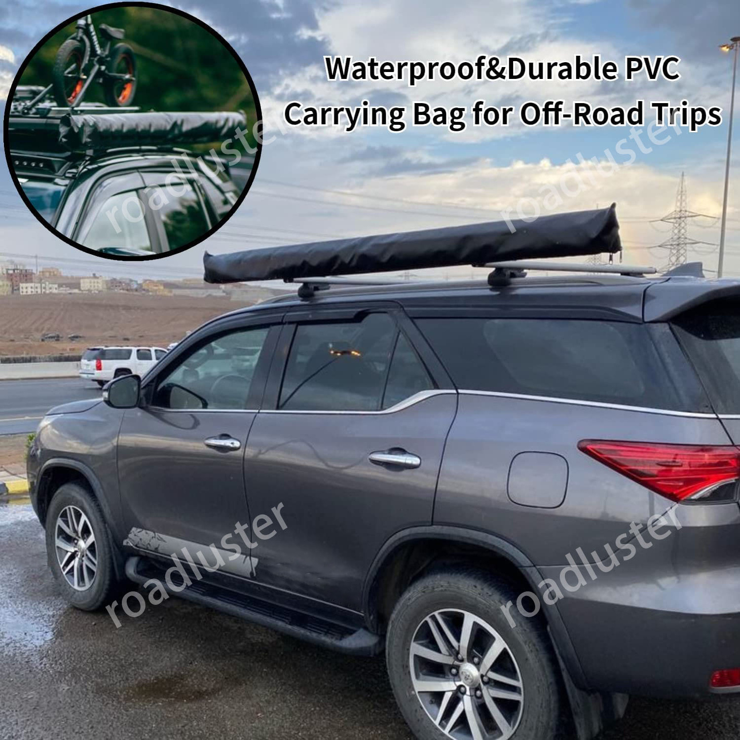 2.5*3M 4x4 Camper Use Outdoor Retractable Camping Roof Rack Vehicle Rooftop Car Side Awning