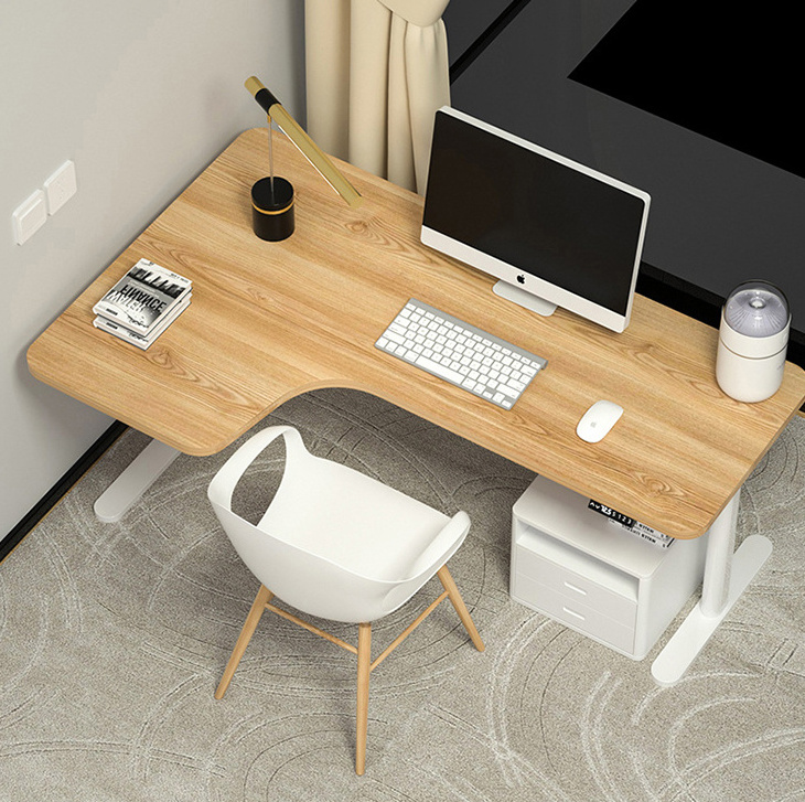 custom 2023 design modern luxury ceo office L shaped desk table big size electric laptop desk sit standing study table for adult