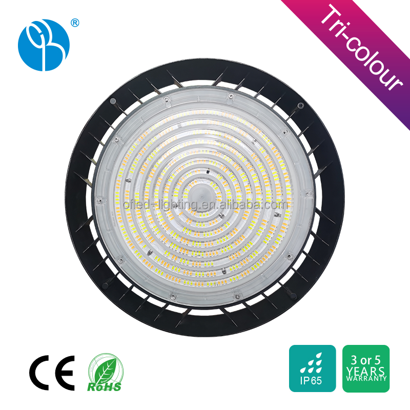 CCT Adjustable Tri-color 3000K 4000K 5000K UFO Highbay High Brightness Lighting Fixtures High Bay Lamps 200W 150w 100w High Bay