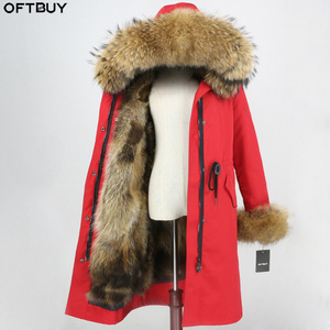 X-long Parka Waterproof  Winter Jacket Women Real Fur Parka Natural Raccoon Fur Collar and Lliner Hood Cuffs  Detachable