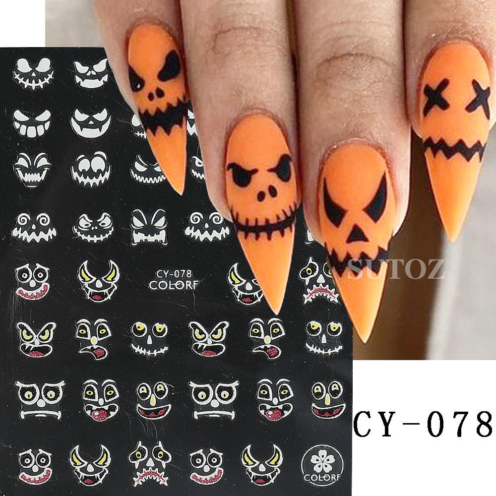 2023 Halloween Nail Stickers Funny Skulls Ghost Little Monster 3D Luminous Halloween 3d Nail Art Sticker Decals