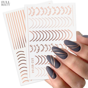 1pc 3D Self-Adhesive Nail Sticker Decals Rose Gold Silver Gold French Lines Arc Water Waves Design Decal Nails Manicure Decor