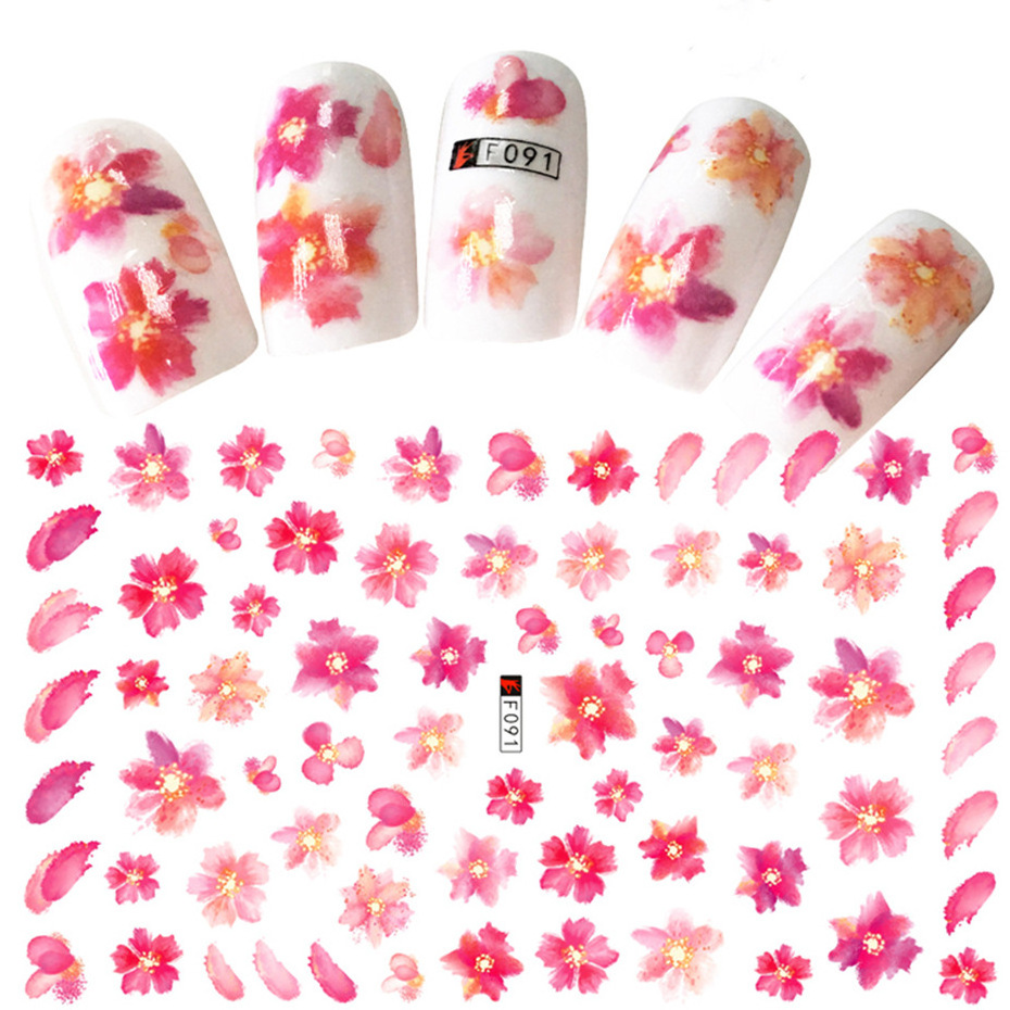 Japanese Style Red Pink Flowers 3D Nail Stickers Peach blossom Designs Manicure Gel Polish Decoration Dried Floral Sticker Decal