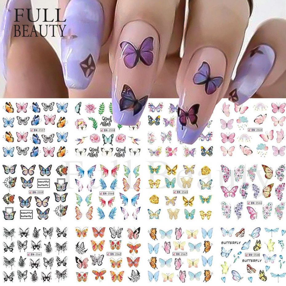 12 Designs/Sheet Cactus Spring summer Butterfly Flowers Big Sheet Water Transfer Slider Nail Sticker Decal Manicure Nail Arts