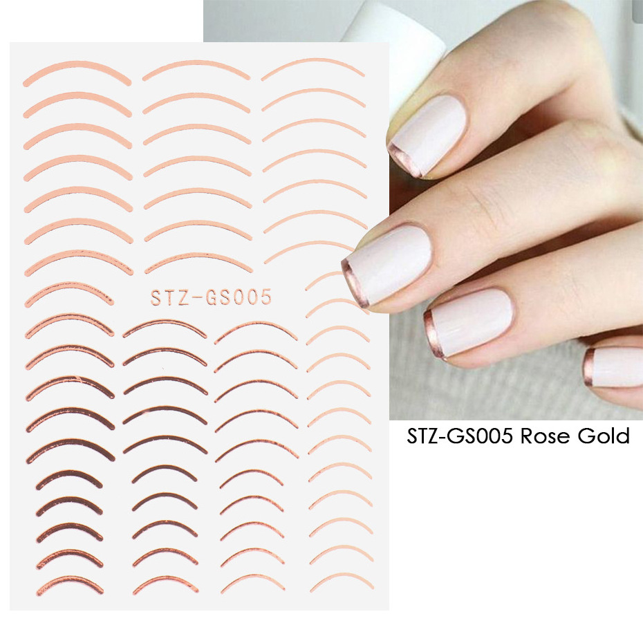 1pc 3D Self-Adhesive Nail Sticker Decals Rose Gold Silver Gold French Lines Arc Water Waves Design Decal Nails Manicure Decor